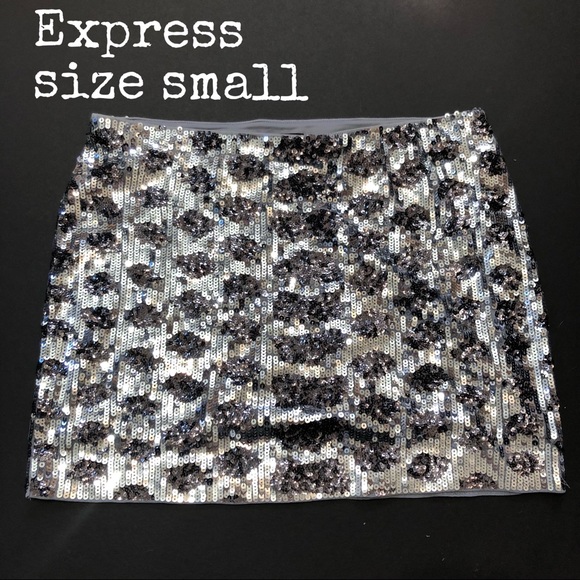 Silver and Black Sequined Mini Skirt - Picture 1 of 2